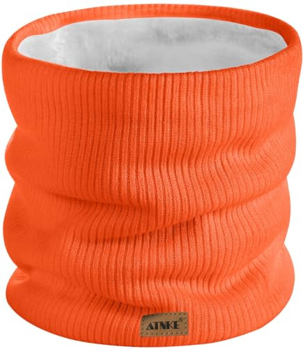 ATNKE Winter Warm Neck Gaiters Thicken Windproof Scarves Dust Face Mask Ski Circle Double Layer Fleece Lined Knit Scarf Gifts for Men and Women/Bright Orange