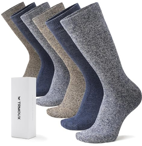 TRMOUX Mens Dress Socks Diabetic Socks for Men Colored Cotton Crew Thin Extra Wide Non-Binding Soft Breathable, 6-Pack