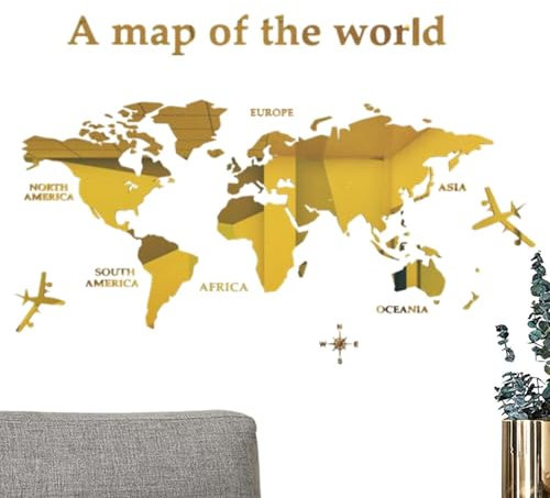 Arte da parete con mappa del mondo, decorazione da parete con mappa del mondo - Mappa del mondo in acrilico fatta a mano | Mappe di attività educative Mappa del mondo Decalcomania per uffici, cucina,