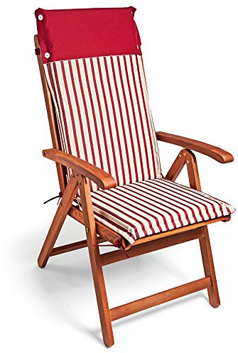 DETEX® Hochlehner Auflagen 6er Set Rot Weiß Gestreift Waschbar 30° Form Stabil Wetterfest Befestigungsbänder Gummizug Garten Stuhl Sitzauflage Stuhlkissen Polsterauflage 120x45cm