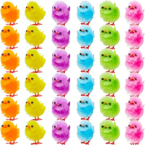 JOYIN 36 pulcini pasquali colorati, 2,5 cm, soffici pulcini pasquali, giocattoli in 6 colori, per decorazioni pasquali e torte, artigianato, attività di festa, gioco di caccia