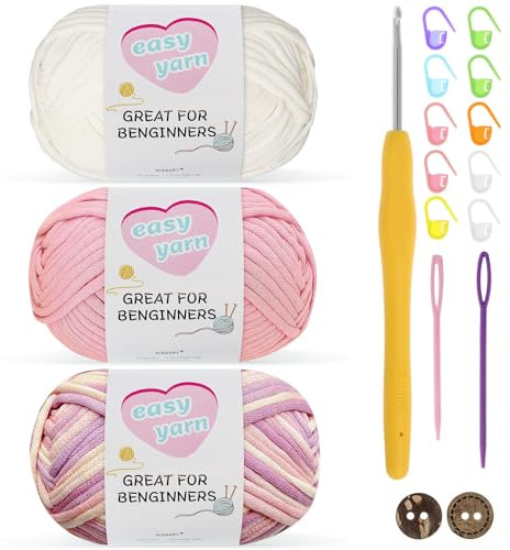 Nissary virkgarn, tjock ull för virkning 3 x 50 g, virkgarn för nybörjare, bomull för virkning, amigurumi-garn, bomullsgarn med 3,5 mm virkade nålar, virkade startset