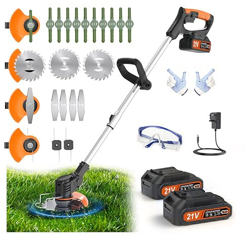 Metal Blade Cordless Strimmer 21v Grass Trimmers Easy to use, 3.2LBS weight Grass Trimmer For Lawns and Farmland, DIY Garden, Lawn Care (Black)