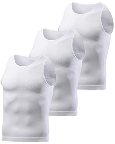 Mauro Kane Compression Vest Men Slimming Vest Body Shaper Tank Tops Compression Shirt Mens Shapewear Workout Undershirts Pack of 3, White*3,L