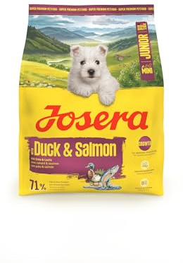 JOSERA Mini Junior Anka & lax (1 x 900 g) | Premium torrfoder för växande hundar upp till 10 kg från 6:e Vecka | valpfoder för optimal utveckling | små kroketter | glutenfri | 1-pack