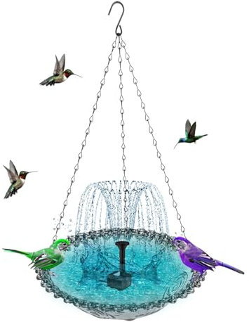 Fuente De Agua para Pájaros,Bomba De Fuente Solar - Decoración De Jardín Colgante para Alimentar Aves En Patio Terraza Balcón Exterior para Amantes De La Naturaleza Y Vida Silvestre