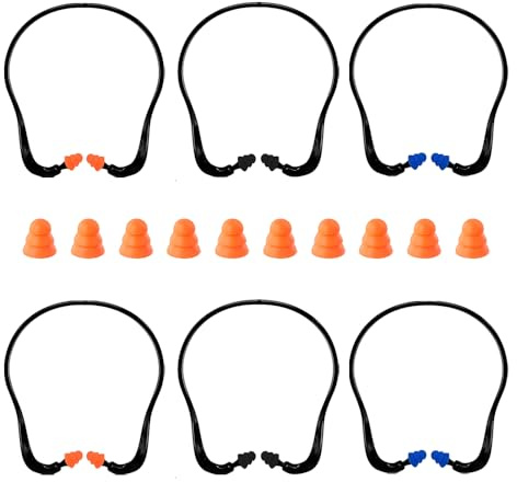 6 Pcs Caps Banded Earplugs, TPR Silicone Reusable Waterproof Earplugs with 5 Pair Replaceable Earbud Heads, Headwear for Sleep Work Construction and Automotive - Soundproof Noise Reduction
