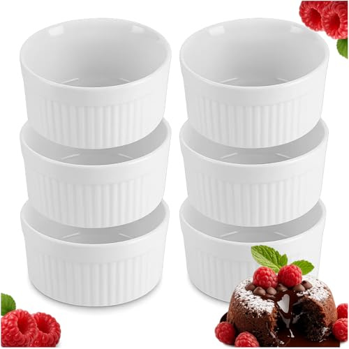 Ruhhy Creme Brulee 25705 - Set di 6 pirottini per souffle resistenti al forno, in ceramica per ciotole ragout fin, muffin, panna cotta 200 ml, bianco