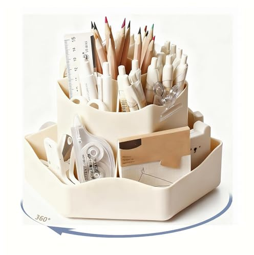 Pencil Pen Holder Organiser for Desk - 9 Compartments Pen Holder 360 Degree Rotating Pencil Holder for Desk Organisers Brush Makeup Pot Desktop Tidying and Stationary Storage for Office, Home, School