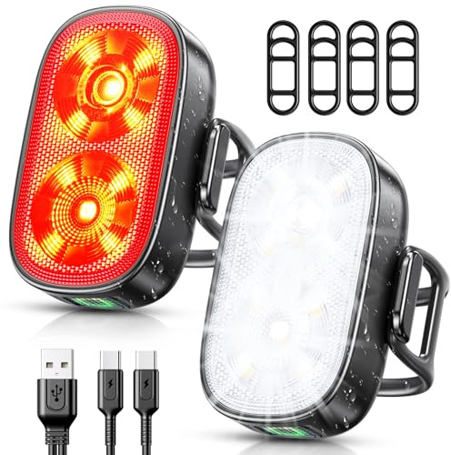 ISEYOU Luz Bicicleta Delantera, Súper Delgado Luces Bicicleta Delantera y Trasera USB-C Recargable, 5+6 Modos y IP65 Impermeable, Fácil de Montar, Ideal para Ciclismo de Montaña y Carretera Nocturna