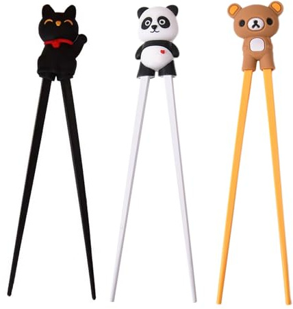 Osuter 3 Bacchette Sushi Bambini, Bacchette Cinesi Da Allenamento Per Principianti, Riutilizzabili, Facili Da Usare In Silicone, Per Bambini, Principianti（Panda,Orsacchiotto,Gatto Portafortuna）