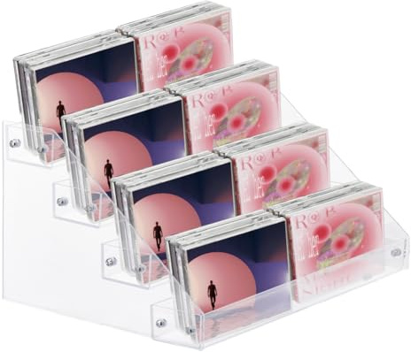 DICOSMETIC 4-Tier Acrylic CD Holders Clear CD Display Rack Transparent DVDs Display Stand Vinyl Record Storage Stand CDs Storage Holder for Movie Cases Music Cassette Tapes Record Crates Desk Home