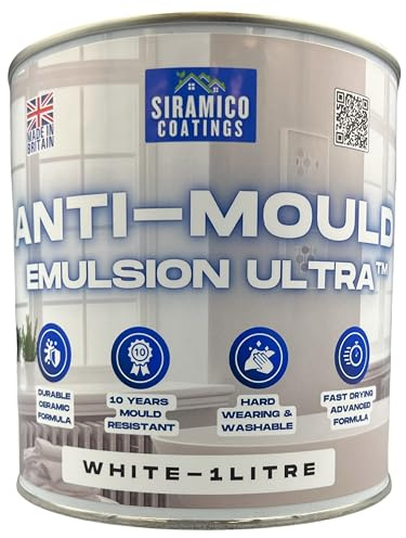 SIRAMICO COATINGS I Anti Mould Paint Ultra I Brilliant White Matt Finish I 10 Year Anti Mould Protection Emulsion Paint For Bathrooms, Kitchens, Walls and Ceilings (1 Litre)