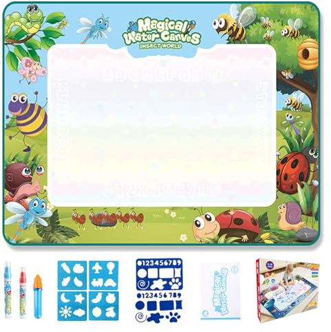 Water Paint Mat, Painting Writing Coloring Mat with Templates and Pens, Stamps, Molds No Coloring Painting Educational Toys, Reusable Endless Fun with Water-based Drawing for Ki Insect Forest 80*60cm