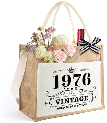 HSDSH Cadeaux d'anniversaire pour les 18e/30e/40e/50e/60/70/80e anniversaire pour femmes, sac fourre-tout vintage, sac fourre-tout, sac en toile de jute, cadeau d'anniversaire pour femme, maman