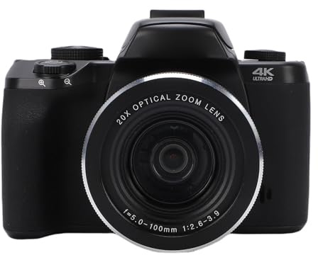 Tbest Cámara Digital para Fotografía 4K 75MP WiFi Vlog con Parasol de Flash Batería de 3000mAH Pantalla Táctil de 4 Pulgadas Zoom óptico 20X Viajes Vlogging Creación de Contenido