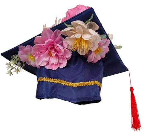 Chapeau de médecin traditionnel chinois pour enfants, Modèle unisexe de graduation à motifs floraux, Style carré académique et tissu rigide, Idéal pour les cérémonies et événements scolaires