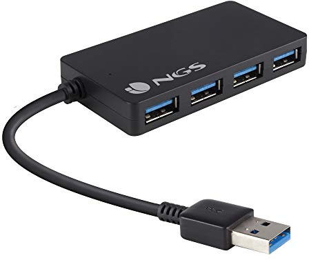 NGS USB IHUB3.0 - Hub USB 3.0 con 4 Puertos, Transmisión hasta 5 Gbps, Color Negro
