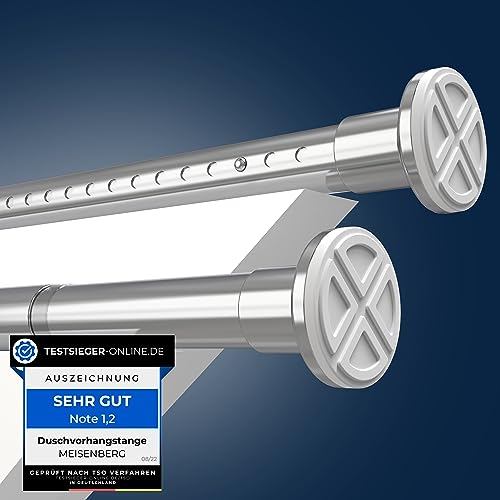 MEISENBERG Stange ohne Bohren 260-310cm, Silber, Ø 32 mm, Teleskopstange zum Klemmen - Multifunktionale Vorhangstange Klemmstange für Fenster, Raumteiler und Küche