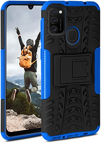 ONEFLOW Tank Case für Samsung Galaxy M21 Hülle Outdoor, stabile Panzerhülle mit Kamera und Display Schutz, sichere Handyhülle, TPU Handy Schutzhülle mit Ständer, Blau Schwarz