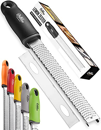 Orblue Grattugia per grattugia per limone e formaggio, grattugia da cucina per parmigiano, cioccolato, frutta, verdura, zenzero, aglio, noce moscata, lame in acciaio inox con coperchio protettivo,