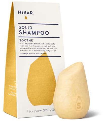 HIBAR - Soothe Shampoo Bar - For Dry, Itchy, Flaky Scalps - Improves Scalp Health - With Willow Bark Extract & Salicylic Acid - Plastic-Free - Soap, Paraben & Sulfate-Free - Color Safe - 1 Solid Bar
