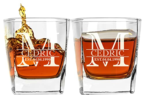 Juego de 2 vasos. Vaso de Whisky Personalizado Grabado, Vaso de Bola Baja, Vaso de Bourbon Old Fashioned 250ml