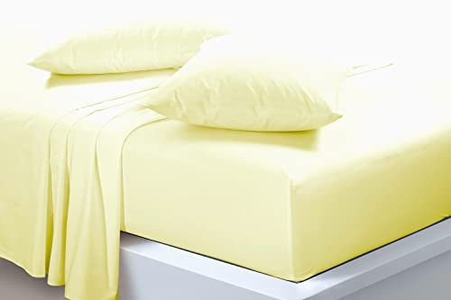 Extra Deep 40cm Fitted Sheets Easy Care Polycotton Cotton Rich Deep Fitted Bed Sheets (Lemon, Super King)