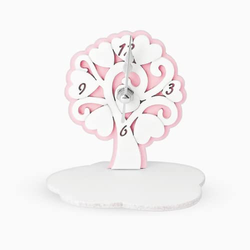 Albalù Bomboniera Orologio Albero Della Vita 10x10 cm – Orologio da Appoggio con Design Legno, Scatola Inclusa – Bomboniere Cresima Ragazzo, Bomboniere Comunione Bambina - Rosa