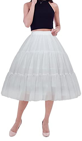 YULUOSHA Crinoline Petticoat für Damen, Knielang, Ballkleid, Chiffon, Unterrock, halbe Slips für Hochzeit, viktorianisches Kleid, weiß, One Size
