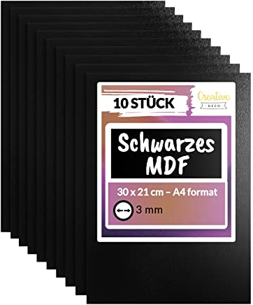 Creative Deco 10 x Schwarze A4 MDF Platten | 300 x 210 x 3 mm | Dünne Holz-Platten | Perfekt für Laser, CNC Router, Modellierung, Durchbrochenes, Laubsäge