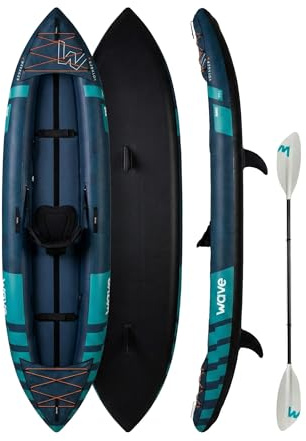 Wave Voyager Inflatable Kayak | 1 Person Tough Oxford Cloth Single Kayak | Stable & Beginner-Friendly for Lakes & Rivers | Navy