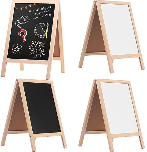 Qilery 4 Pieces A Frame Tabletop Double Sided Chalkboard Sign Gifts for 10 x 16 Inch Double Sided Chalkboard Wooden A Frame Sandwich Board Signs for Tabletop Restaurant Wedding Business