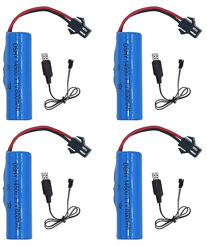 LUFEIS 4pcs Batteria Agli ioni di Litio 3.7v 800 mAh, 3.7V Ricaricabile 800mAh Batterie al Litio Lon, con USB cavo di Ricarica e Spina SM 2P, per Veicoli RC Auto