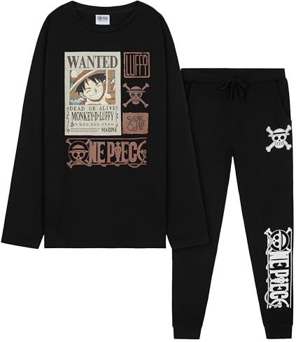 One Piece Ensembles de Pyjama Garçon, Pyjama Enfant Garcon Hiver Chaud Cadeau Anime Manga Enfant Ado 7-14 Ans (Noir, 13-14 Ans)