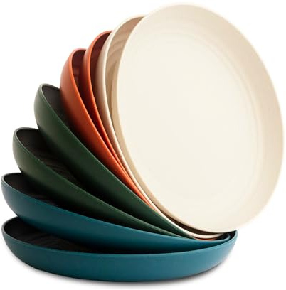 Nook Theory Reusable Wheat Straw Plates 8 Pcs - Non Toxic Kids and Toddler Plate, Microwavable, Dishwasher Safe and Unbreakable Dinnerware (Urban 9)