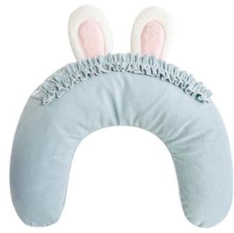 curfair Nackenwirbelstützkissen, leicht zu wechseln, U-förmig, niedliche Kaninchenohren, weicher Rückprall, glatter Reißverschluss, Blau