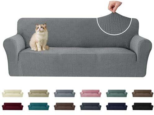 Ystyle Housse de Canapé 3 Places(180-230cm) avec Accoudoirs, Universelle Couvre Canapé Extensible, Sofa Cover Lavable Antidérapante, Housses Meubles Protection pour Chiens et Chats, Gris Clair