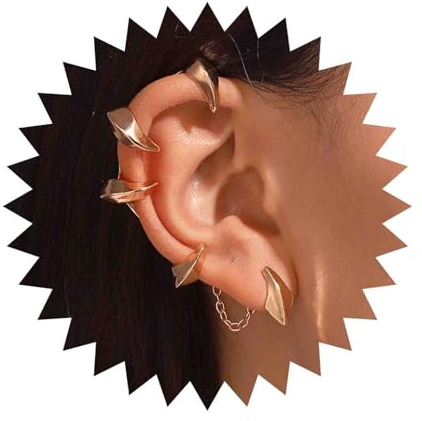 Inateannal Pendientes Góticos con Garra de Diablo y Dragón - Dorados, Trepadores, con Clip - Joyería para Mujeres y Niñas