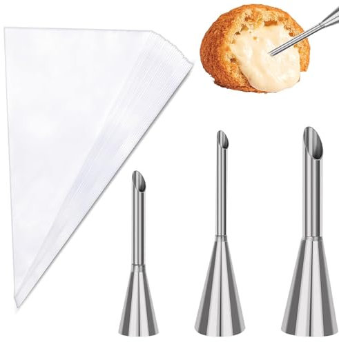 3 Stück Fülltülle zum Backen&50 Stück Spritzbeutel Einweg- Backspritze zum Füllen,zum Füllen von Marmeladen,Blätterteig,Donuts,für Cupcake Puffs Füllung Sahne Marmelade
