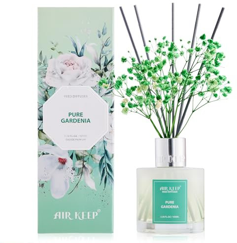 Airkeep Raumduft Pure Gardenia Duft, Reed Diffuser mit 8 Duftstäbchen, Lufterfrischer für Badezimmer, Wohnung, Heimdekoration, 100ml