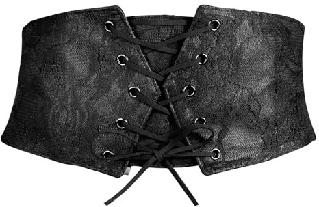Mikovivi Corset Belt for Women, Black Wide Elastic Waist Belt Corset Lace up Waspie Belt Lace Overlay Waist Cinch Belt Pirate Corset for Dresses Halloween Costume Cosplay (M)