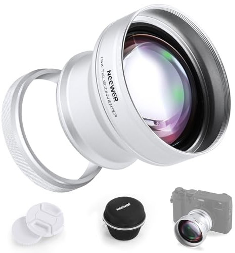 Neewer 49mm 1.5X Teleconverter Additional Lens, Compatible with Fujifilm X100 X100S X100F X100T X100V X100VI Cameras, HD Optical Glass, Multi Coated, Silver, LS-61