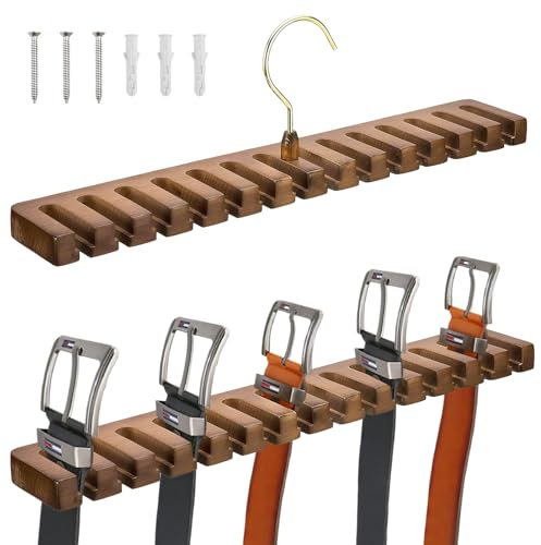 Ksvaye Gürtelhalter Holz Gürtel Aufbewahrung 360 Grad Drehbarer Kleiderbügel Krawattenhalter mit 14 Schlitzen Gürtelhalter Kleiderschrank Gürtel Organizer gürtelaufhänger für Schrank