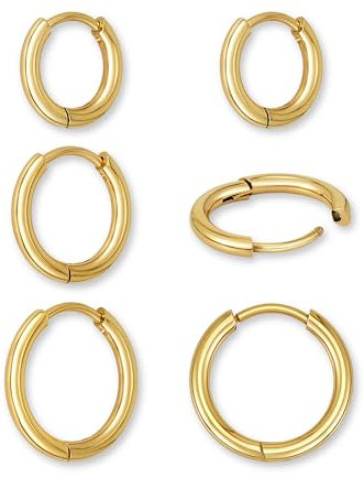 GD GOOD.designs Creolen Edelstahl Damen Gold - 3 Paar elegante goldene Kreolen klein (12 mm, 14 mm, 16 mm) | Ohrringe Chirurgenstahl in 18K vergoldet - Creolen Herren