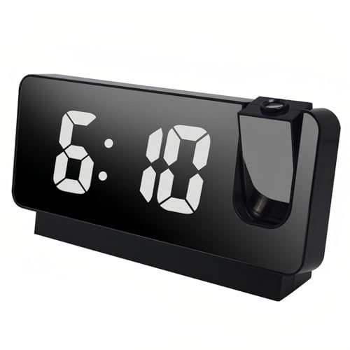 Lancoon Reloj despertador de proyección con pantalla LED, función de repetición, luz nocturna silenciosa, reloj digital de escritorio, enchufe para dormitorio, oficina, color negro