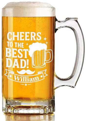 EKAM Personalised Beer Mug for Dad – Father's Day Gift – Custom Name Beer Mug – Gift for Dad on Father’s Day Happy Father’s Day Present for Father (Design 01)