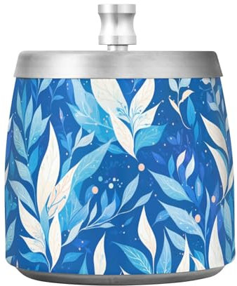 Cenicero de cigarros de acero inoxidable con tapa de hojas azules claras, para mesa en casa, oficina, exterior, portátil, antideslizante, para decoración de cigarros
