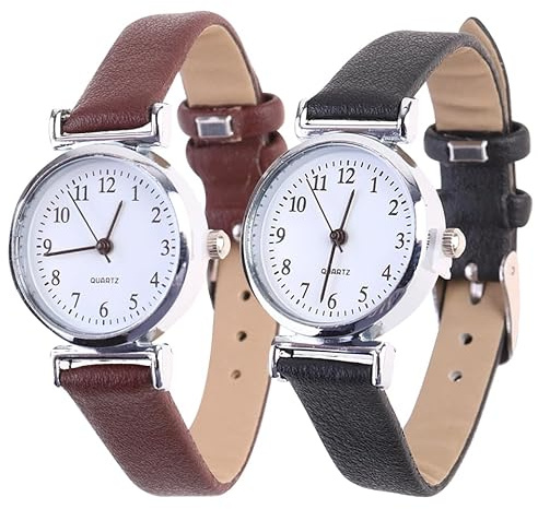 Healeved 2 relojes de pulsera elegantes para mujer, elegantes, a juego, en negro, blanco, marrón, accesorios de moda para estudiantes y uso diario