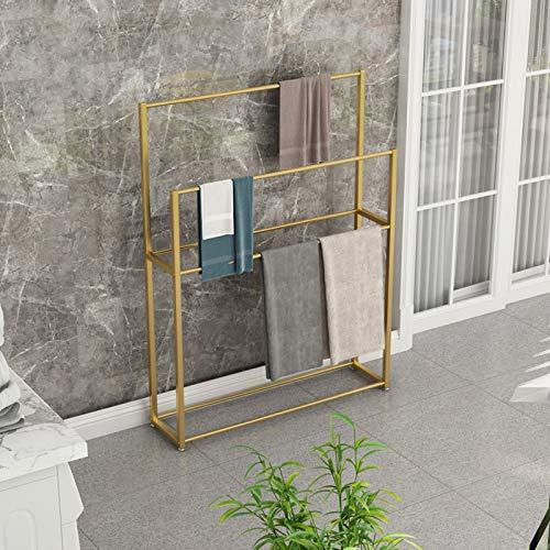 Moderno toallero de pie – Toallero independiente de 4 barras para baño, acabado dorado, resistente al óxido, soporte de toalla resistente para colgar toallas, batas y ropa